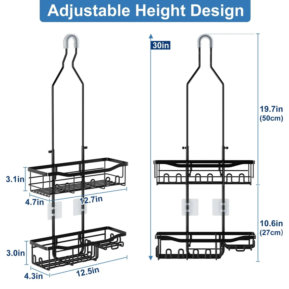 Shower Caddy, Upgraded Extended Length Shower Caddy Over Showerhead No Blocki...