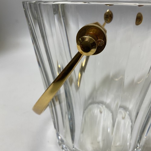 Baccarat crystal round decagon ice bucket w/ brushed gold handle, France - Picture 7 of 12