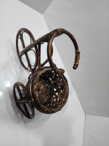Plant Stand Rattan Wicker Basket Planter Tricycle Decor 13x10” Plant Holder - Picture 4 of 7