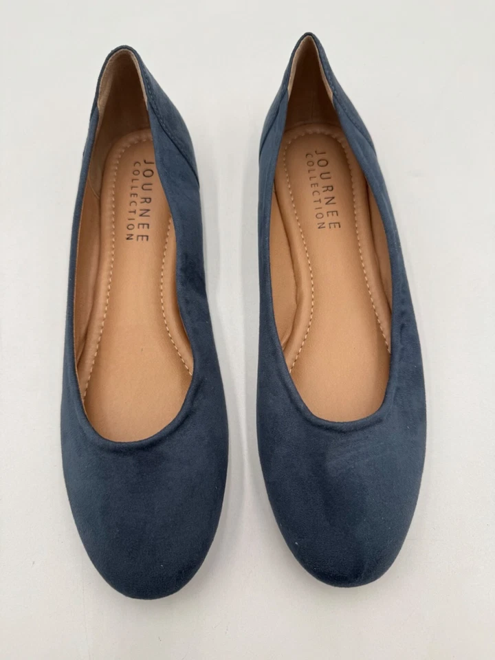 Zapatos planos de ballet de gamuza azul marino Journee Collection para mujer talla 10 cómodos sin cordones Foto 4 de 4