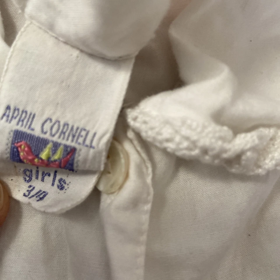 April Cornell Cornelloki Girl  White Ruffle Dress Beach Vintage  3-4 - Image 3 of 4