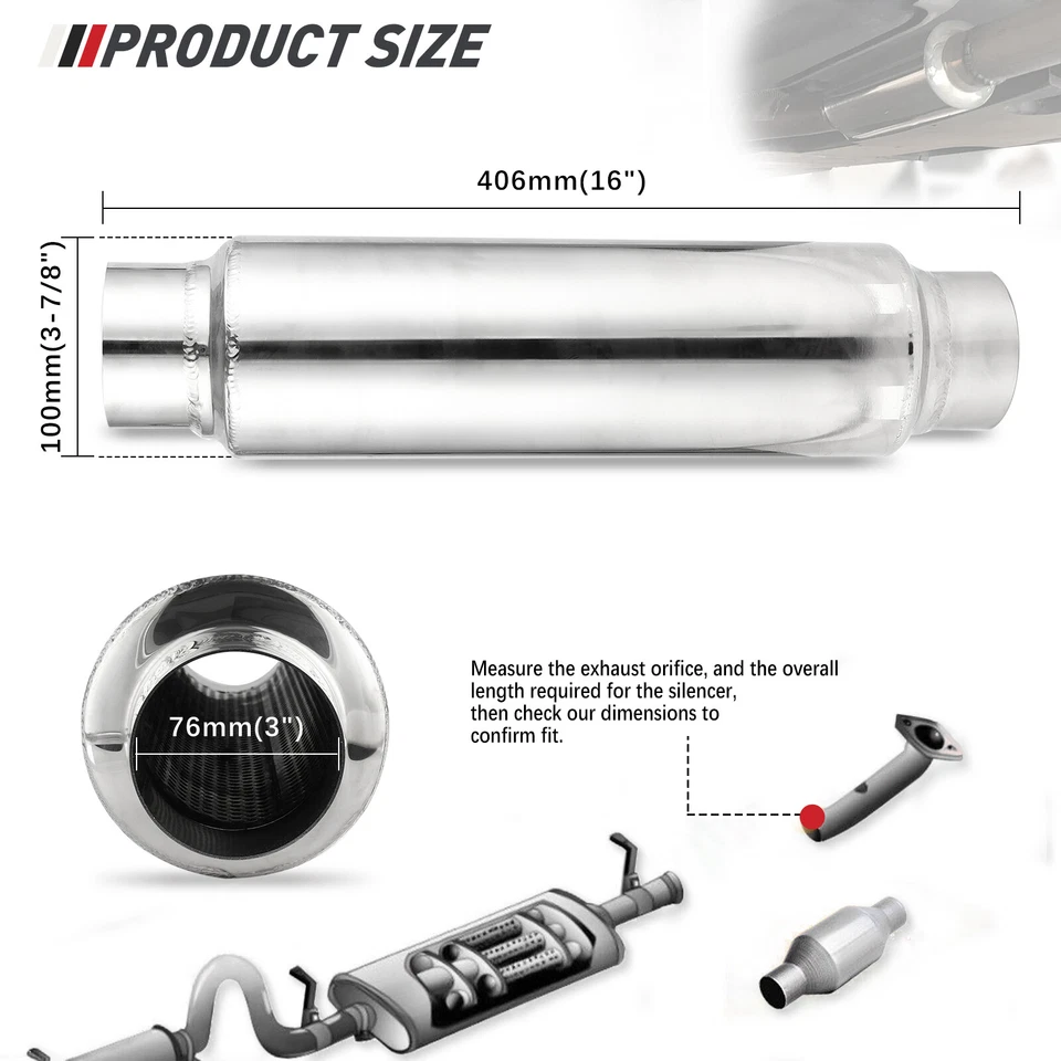 For GMC Sierra 1500 2500HD 3" Inlet/Outlet Exhaust Resonator Muffler 16" Long Foto 3 de 4
