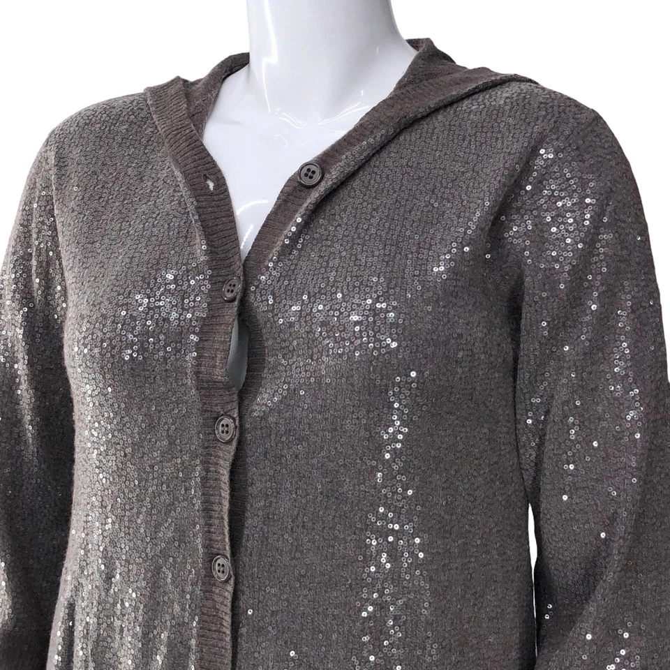 Женский свитер кардиган с капюшоном Alice + Olivia размер M серый с блестками - Изображение 2 из 4