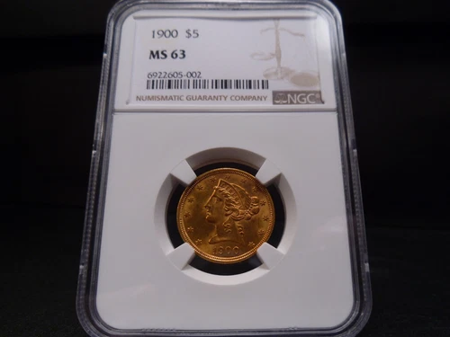 1900 MS63 $5 Liberty Half Eagle NGC Certified - Bright/Fantastic Coin