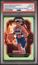2022 PANINI PRIZM MONOPOLY PRIZM ALL-STARS NEON GREEN DEVIN BOOKER 3/10 PSA 10