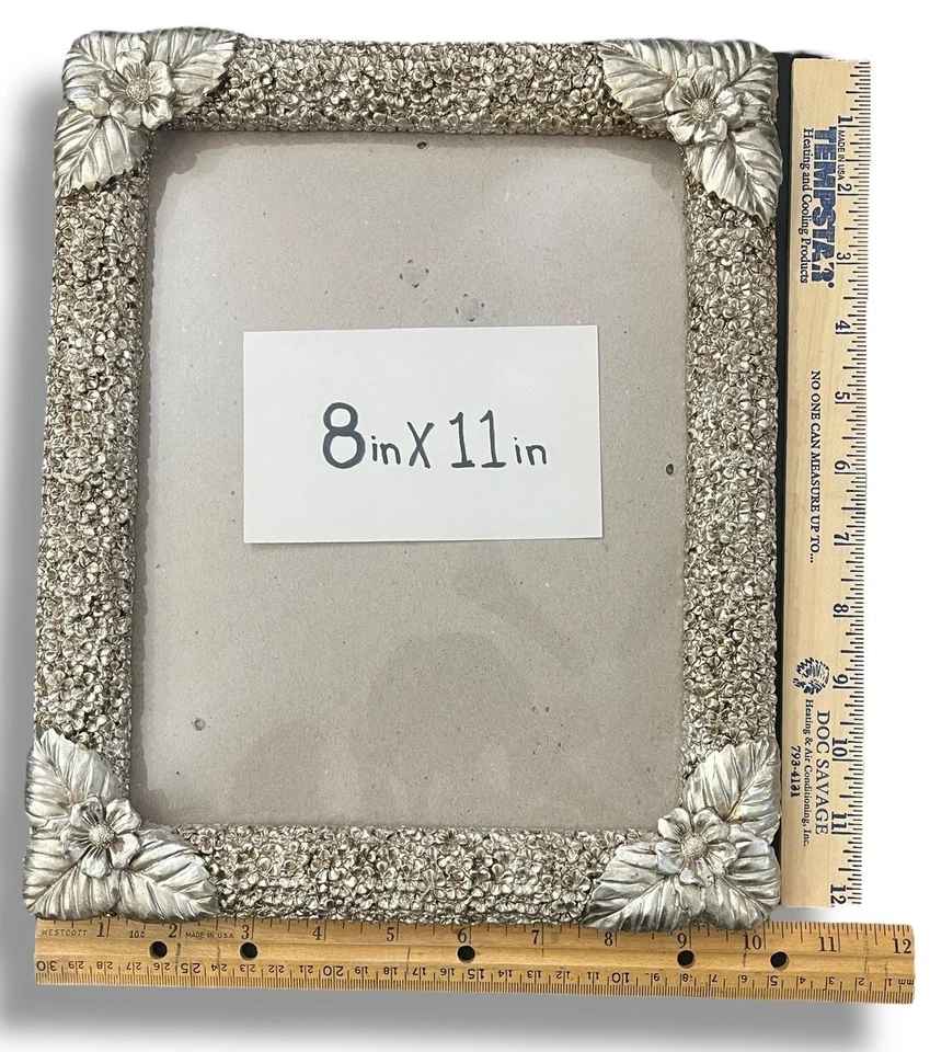 Ornate Silver Leafed Pair of Frames 3D Flowers, Bows, Swag Vintage 80's - Image 4 of 4