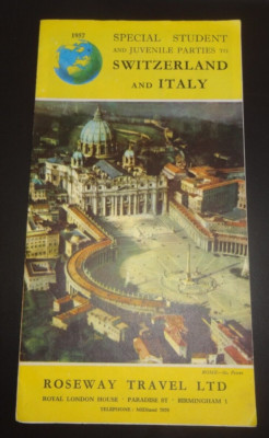 Schweiz Italien Studenten- & Jugendpartys Reise Lealfet 1957 Roseway Reise