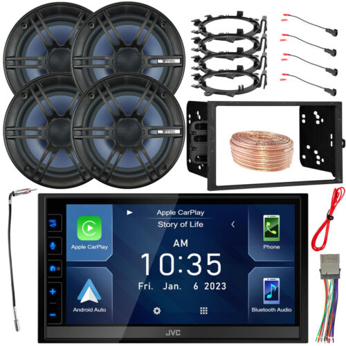 JVC Double DIN Bluetooth Car Stereo, 4x 6.5" Speaker, 98-Up GM Installation Kit - Picture 1 of 9
