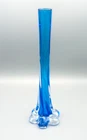 Vintage Blue MURANO Bud Vase Clear Elephant Foot Twisted Stem Art Glass 11.5" T