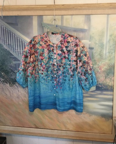 Women's Plus Size 3/4 Sleeve Button Down Blouse/Tunic By C.O.Z.Y. Sz. 3XL