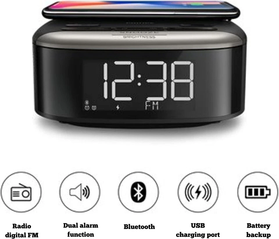 Philips 无线蓝牙数字闹钟 带无线手机充电器 — 第 2/4 张图片