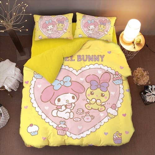 Japan Anime My Melody Flannels Bed Sheet Quilt Cover Pillow Case Beddings Sets - Picture 13 of 17