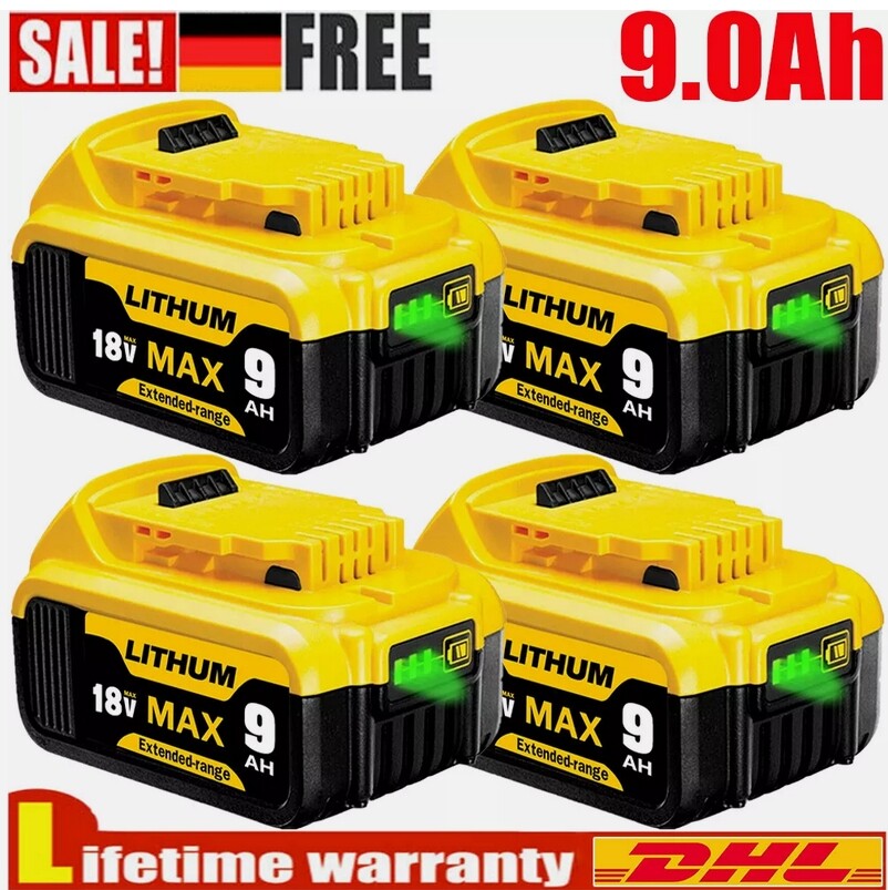 4x 9 Ah Für Original DeWalt Akku 18 V XR Li-Ion DCB182 DCB184 DCB200 DCB115 205 