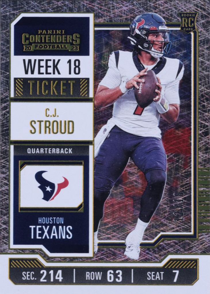 2023 Panini Contenders C.J. Stroud #40 Week 18 Ticket ROOKIE #12/18 TEXANS RC