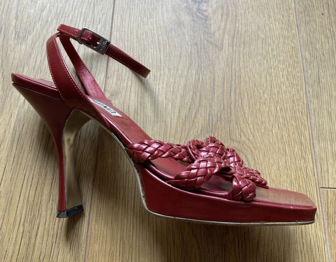 Moschino Love Heart Red Leather Platform Sandals, Size 38 EU 5