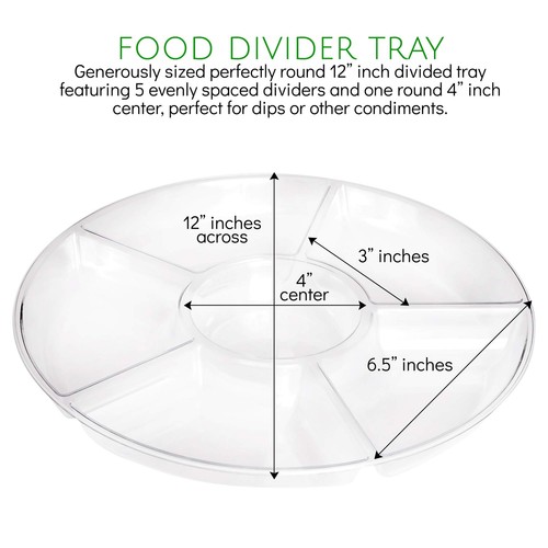 8PCS 6-Section Clear Round Plastic Serving Trays Party Snack Platters - Picture 2 of 7