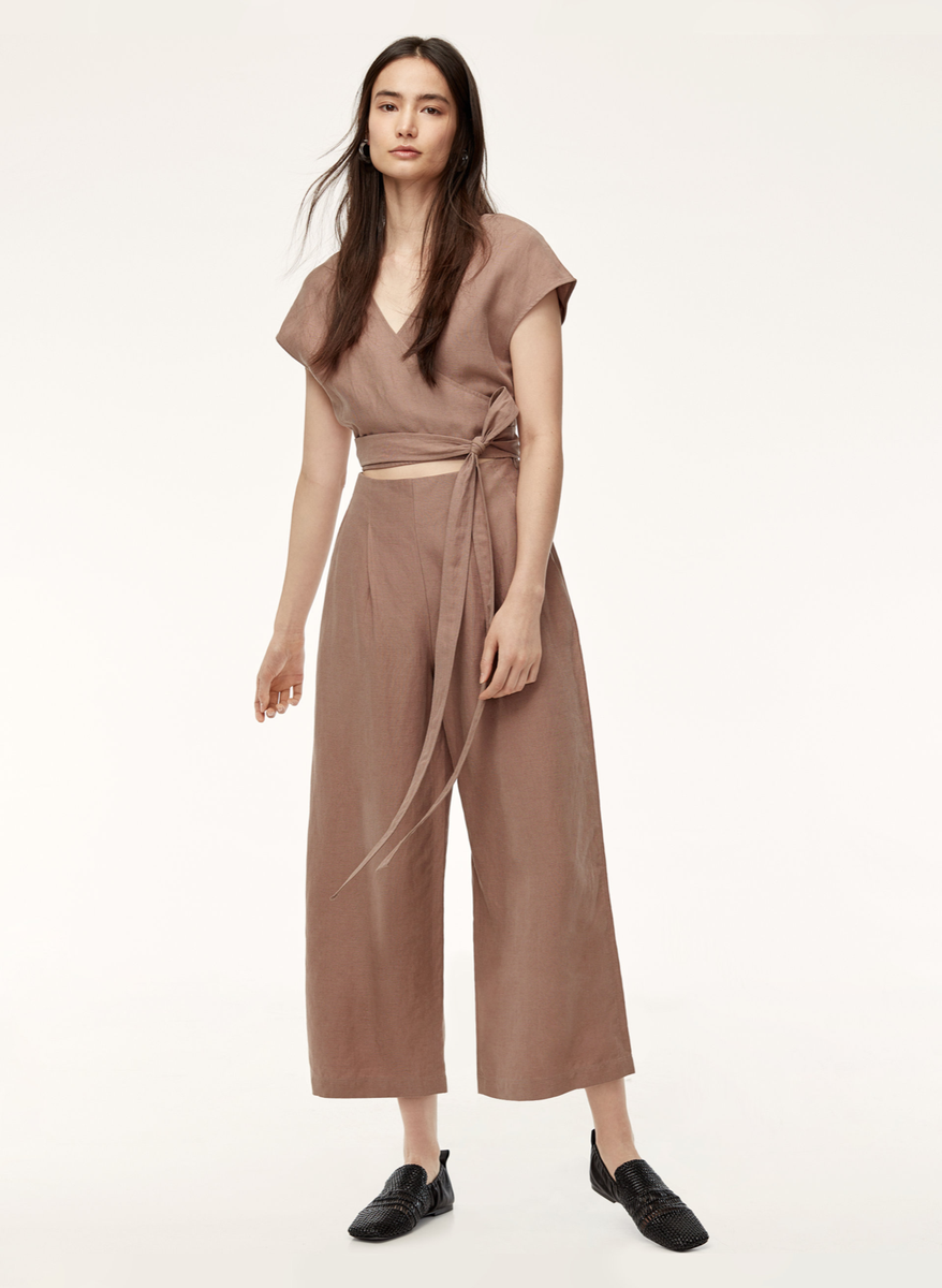 Aritzia Wilfred Brax Jumpsuit Wide leg Nutmeg Size 0 | eBay