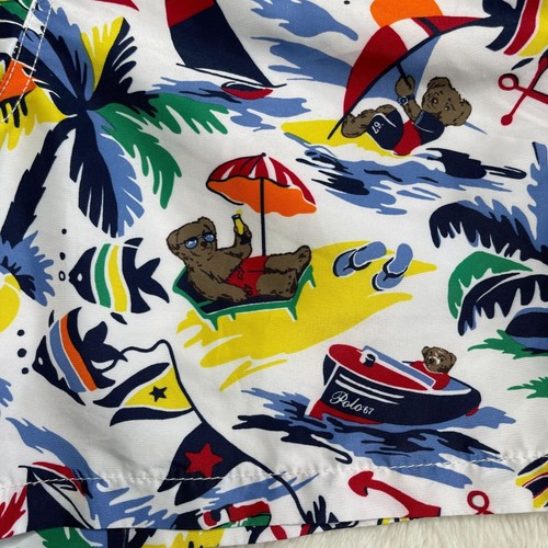 POLO Ralph Lauren Bear Print Boy's White Traveller Classic Swimming Trunk Size L - Picture 8 of 8