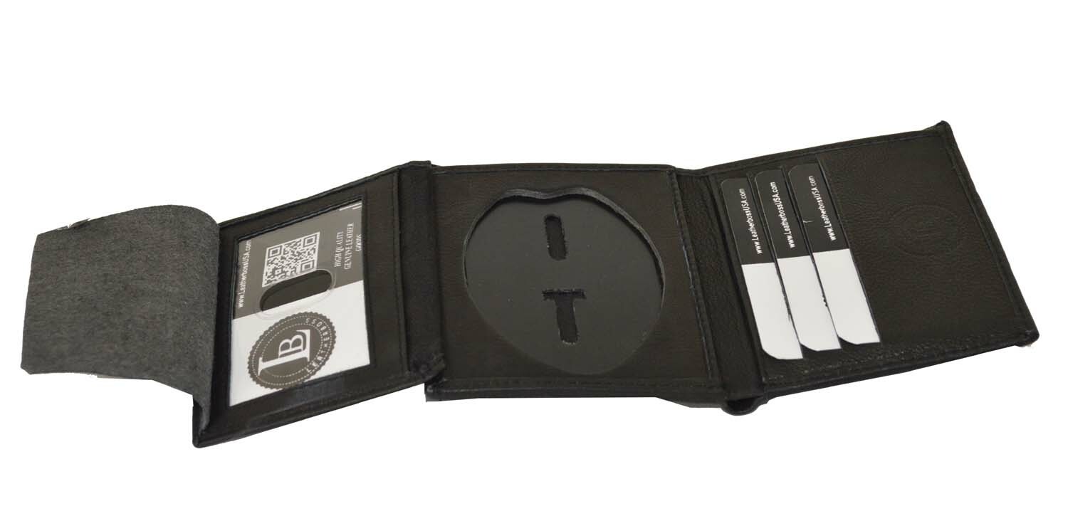 BiFold Badge Holder Wallet, Shield Badge Style with Card Flap by Leatherboss eBay