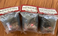 Fibre Craft Vintage Dark Skin Doll Heads With Hair And Hands, Lot Of 3