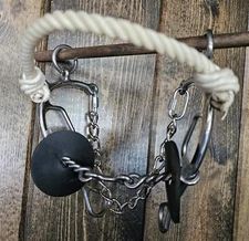 Combination Stainless Steel Twisted Dogbone Snaffle Gag Bit with Rope Noseband