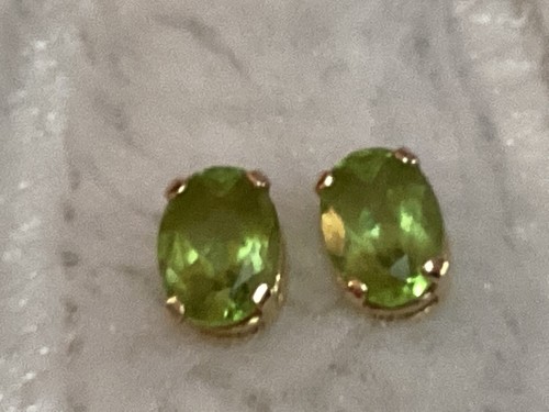 14k MEX SOLID Yellow Gold Green Peridot Post Stud Earrings NO BACKS 0 7 