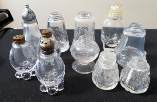 11 Depression Elegant Glass Single Shaker Lot Candlewick Square Rose Teardrop - Picture 3 of 5