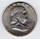 Photo of a 1957-P Franklin Half Dollar from an eBay listing that sold on Jul 16, 2026