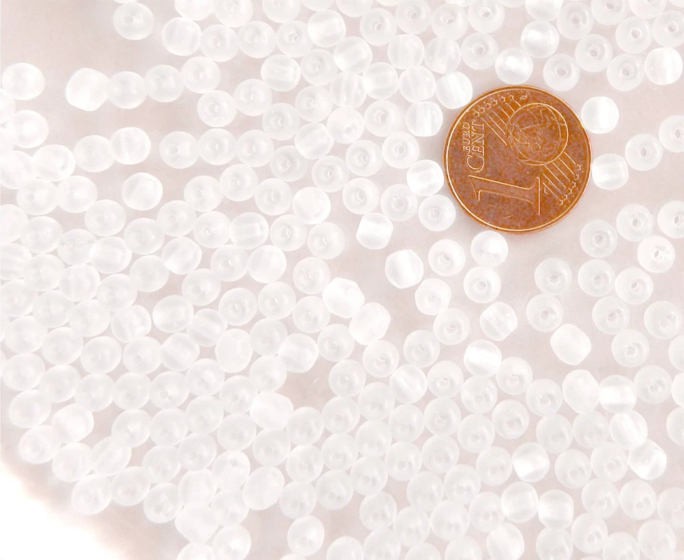 140 Mini Glas Perlen 4mm rund weiß matt gefrostet Ice Look milchig - Bild 2 von 2