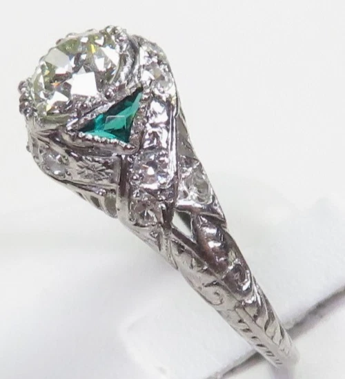 Antiguo anillo de compromiso Art Deco de diamantes de 1920 Plat Pall anillo tamaño 5,5 UK-K1/2 Foto 3 de 4