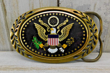 Vtg American Bald Eagle Patriotic Heritage Buckles Solid Brass Belt Buckle