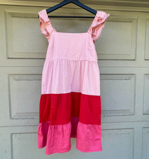 LC Lauren Conrad Colorblock Tiered Mini Dress Pink Red Ruffle Tie Back Medium