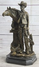 Bronco Buster Original Western Cowboy Horse Rodeo Rider Bronze Marble Figurine