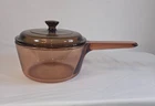 VTG Corning Amber Vision Ware V-1-B 1 Qt. Pot Sauepan with Pyrex Lid  France