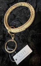 NEW Snake Print Key Ring Bangle Bracelet Wristlet Gold Hardware NWT  