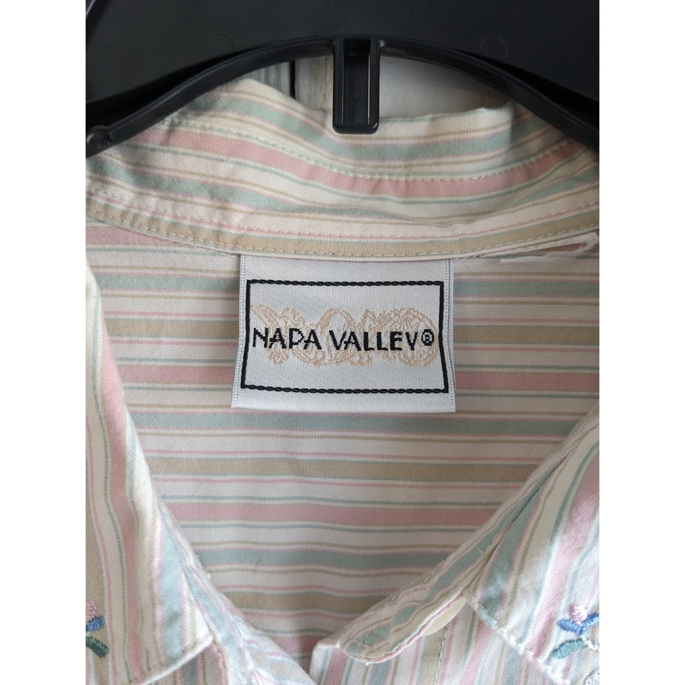 Camisa listrada Napa Valley feminina manga longa verde rosa tamanho 1X - Imagem 3 de 3