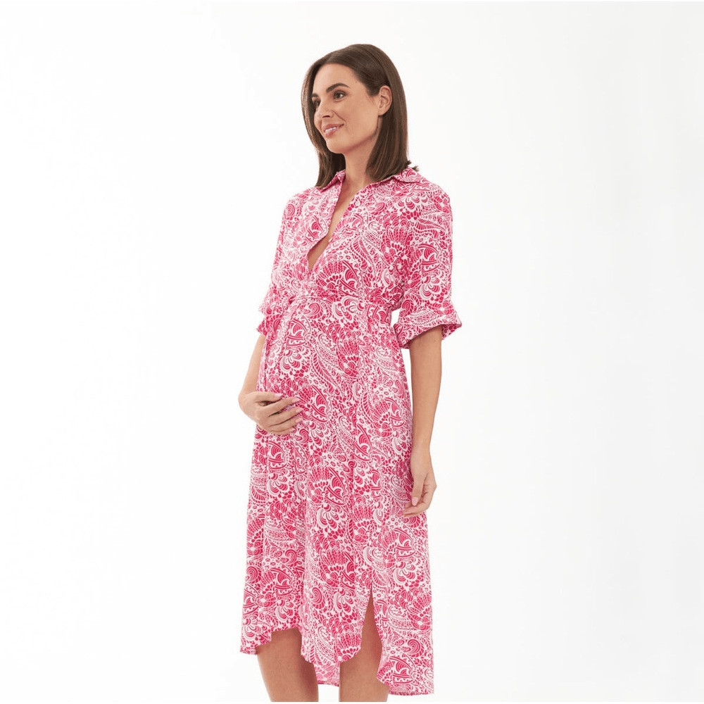 Ripe Janis Shirt Dress Hot Pink / White size large maternity Photoshoot boho