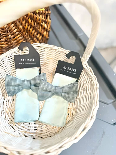 Alfani Men's sage green Geometric Bow Tie Set, 2-Piece with pocket square - product listing photo
