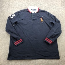 Polo Ralph Lauren Polo Shirt Mens XL Blue Big Pony Rugby Long Sleeve Number 3