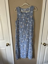 Vintage Linen Maxi Dress Blend Blue Chambray Cottagecore Sleeveless 90s Floral L