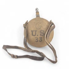 Antique Spanish-American War, U.S. 33 Canteen leather Sling Original Cork Chain 