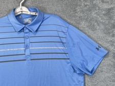 Under Armour Polo Shirt Mens XL Blue Stripe HeatGear Loose Golf Performance