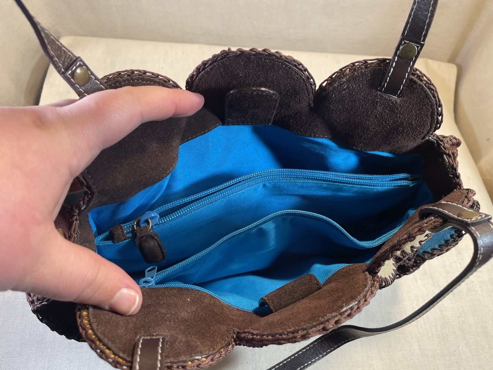 Leather Patchwork Flower Shoulder Bag Handmade Mu… - image 5