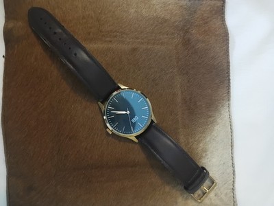 DIBI Gold Case Black Dial Brown Leather Analog Wristwatch with Seconds Hand