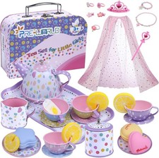 Tea Party Set for Little Girls, Princess Tea Time Toy with Food Sweet Treats ...