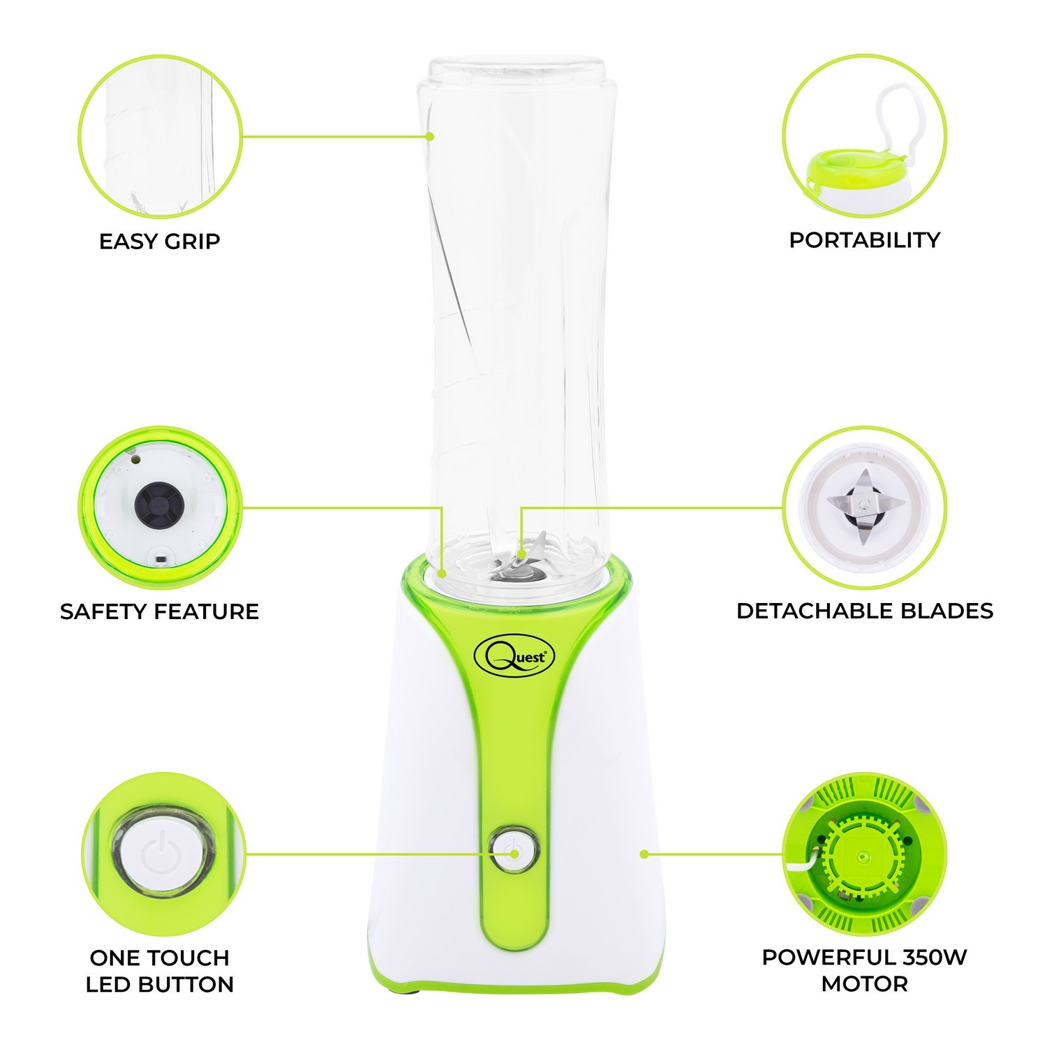 Quest 600ml Bottles Green White BPA Personal Blender Smoothie Milkshake Juicer