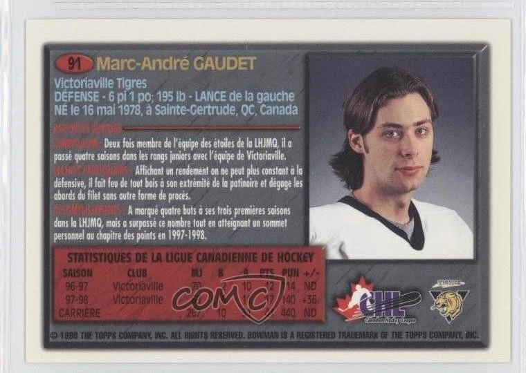 1998-99 Bowman CHL O-Pee-Chee International Marc-Andre Gaudet #91 - Image 2 of 2