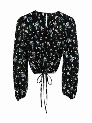 Maje chemisier viscose noir floral manches longues col rond taille 1 - Photo 1/4