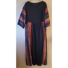 Shein Curve 2XL Maxi Dress Black Colorful Side Stipes Boho Mature Half Slipped