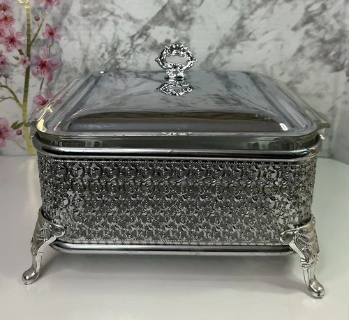 VTG Anchor Hocking Fire King Ovenware Dish & Chafing Dish ~ Ornate Silver-Plate